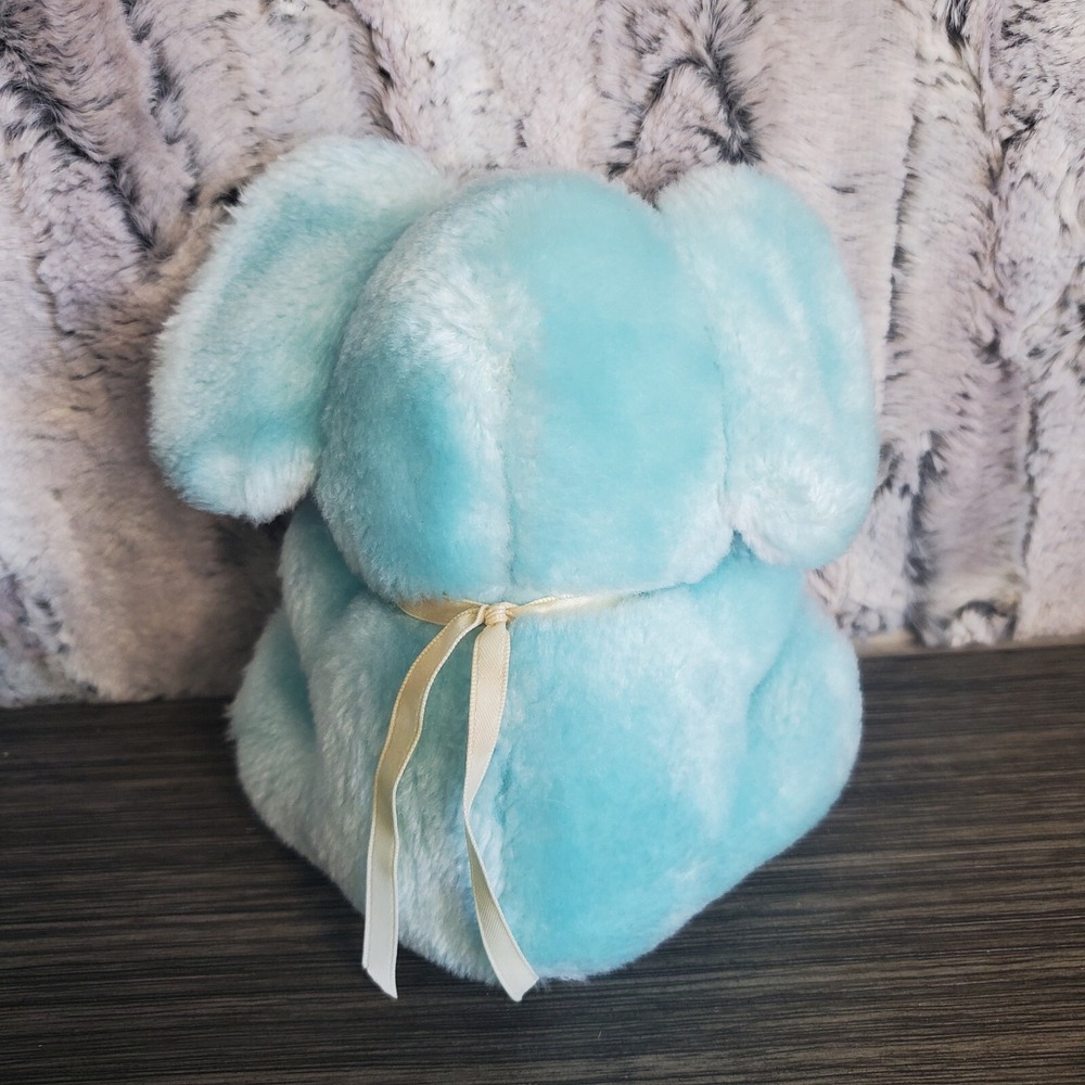Vintage Amtoy Mini 5" Light Blue Elephant Plush Stuffed Animal With BABY BIB - Picture 3 of 9